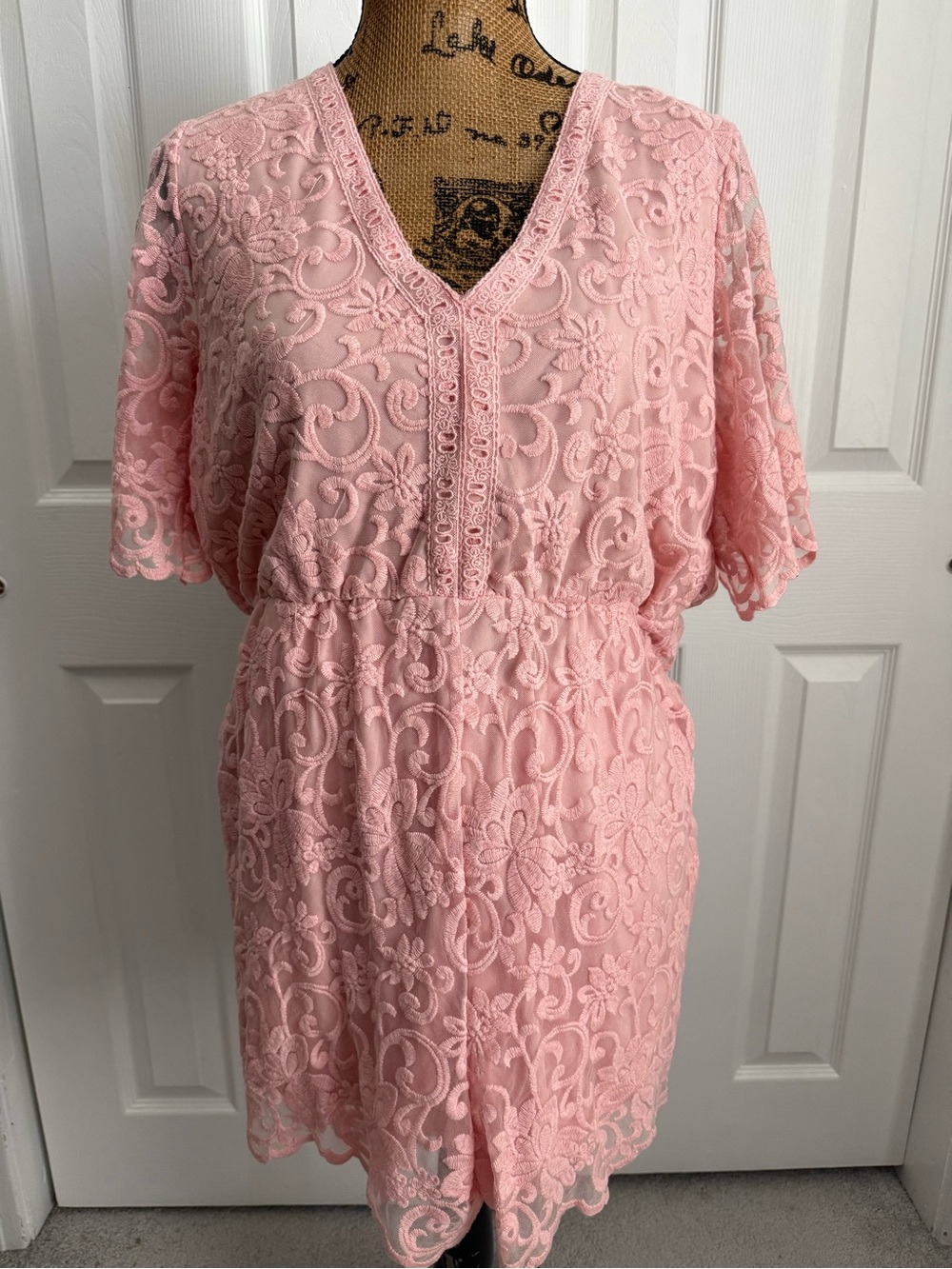 Pink Lace V-Neck Romper